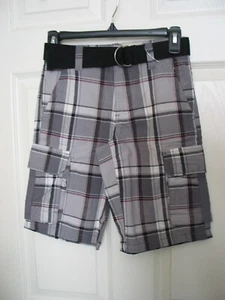 NWT Canyon River Blues boys size 8 cargo shorts with belt gray plaid 100% cotton - Picture 1 of 10