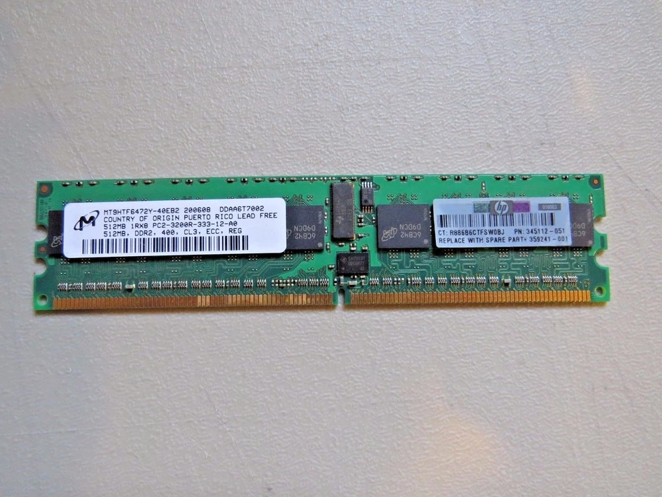 HP 512MB PC2-3200 DDR2-400MHz ECC Registered CL3 240-Pin DIMM 345112-051 - Image 1 of 1