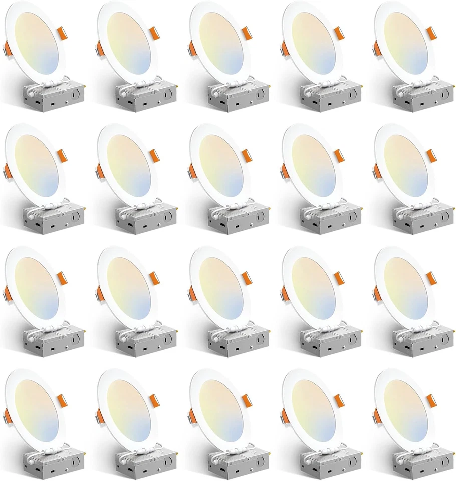 20 Pack 6 Inch 5CCT Ultra-Thin LED Recessed Ceiling Light with Junction Box, ... - Image 1 of 1