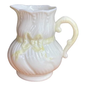 Vtg BELLEEK Yellow Ribbon Porcelain Creamer/Small Pitcher 3 1/2" - 7th Mark - Picture 1 of 4