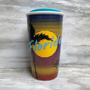 Starbucks Florida Keramik Becher mit Deckel 12 oz Travel Cup Palm Tree Beach Neu ohne Etikett - Bild 1 von 7
