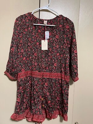 NWT Raga Tie Waist Ruffle Trim Floral Romper size S Red/Black - Изображение 1 из 4