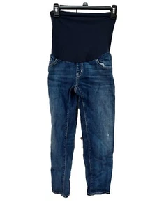 A Pea in the Pod Maternity Straight Leg Distressed Jeans Size Small Belly Band - Picture 1 of 5