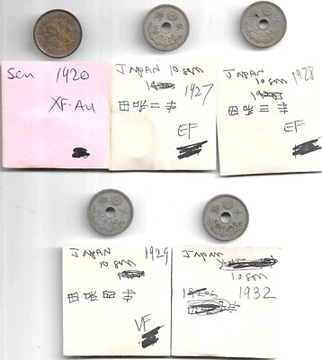 JAPAN LOT OF 5 DIFFERENT COINS ALL BEFORE 1950  (CNS 4126) - Image 1 of 2