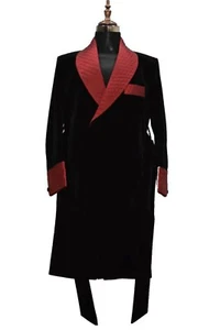 Herren schwarz Raucherjacke Designer elegant Luxus Hochzeit Party Kleidung langer Mantel - Bild 1 von 5