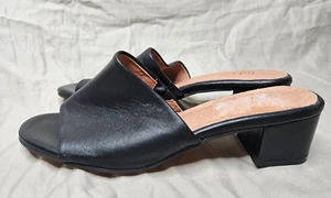 J Jill Slip On Sandals Heel Womens Size 9 Black Leather Block Heel Casual Work - Picture 1 of 9