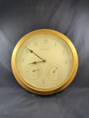 Acurite 14.5" Gold Metal In Or Outdoor Wall Clock Thermometer Hygrometer Unique - Image 1 of 4
