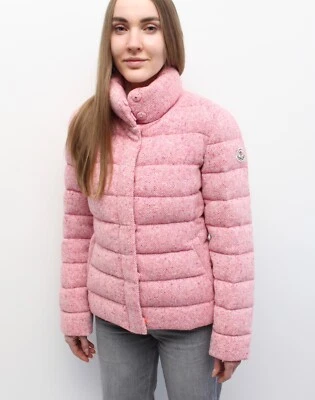 Jaqueta feminina MONCLER Cardere tweed lã acolchoada acolchoada rosa RARA tamanho 1 P - Imagem 1 de 4
