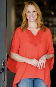 Pioneer Woman Plus 4XL Orange Pullover Blouse Sharkbite Hem - Picture 1 of 6