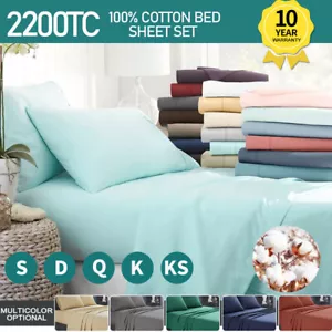 2200TC Egyptian Cotton Bed Flat Fitted Sheet Set Single/Double/Queen/King Size - Picture 1 of 25