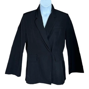 Shein Satin Black Double Breasted Blazer Button Front Women's Size Medium Career - Picture 1 of 6