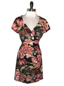 B SLIM NY COLLECTION Size XL A-Line Dress Black Orange Green Floral Shaper - Picture 1 of 6