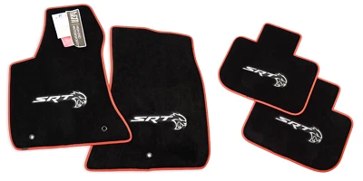 Hellcat Logo Dodge Charger SRT HELLCAT Floor Mats Red Trim 4pc Premium32 InStock - Image 1 of 4