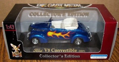 Ford 1937 Hot Rod V8 Convertible Car BLUE 1:43 Yat Ming Toy 94243A Hand Made New - Image 1 of 4