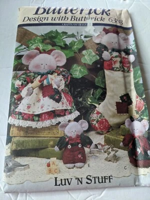 1992 BUTTERICK Crafts 6383 LUV 'N STUFF Merry Mice Cover Ups Stocking Ornaments - Image 1 of 2