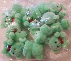 Lot of 12 Darice Craft Green Miniature 1" Flocked Teddy Bears with Red Bow Tie - Picture 1 of 3