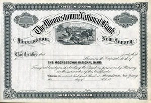 18__ Moorestown National Bank Stock Certificate -- Neat Vignette of Reaper - Picture 1 of 1