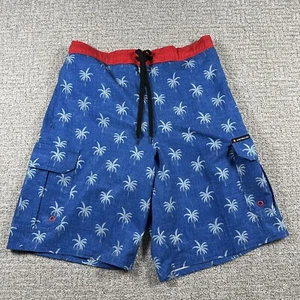 Airwalk Swim Trunks Medium Blue Red Palm Trees Cargo Pockets Board Shorts Mens - Picture 1 of 15