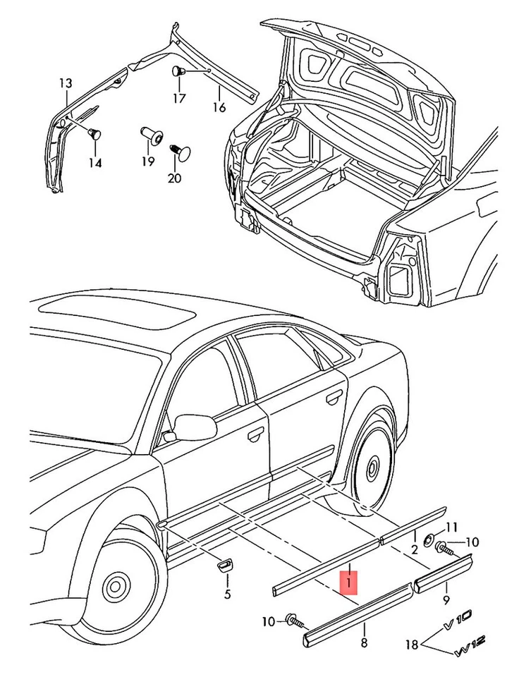 Tira protectora original AUDI A8 S8 quattro para puerta delantera izquierda 4E0853953DGRU Foto 1 de 1
