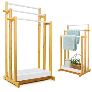 3 Stangen Bambus Handtuchhalter 45x35x84 Bad Handtuchständer Holz - Freistehend - Bild 1 von 11
