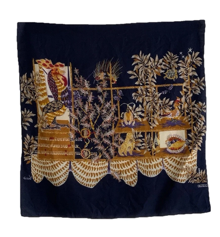 KREIER 蓝色棉质女式围巾动物和叶子印花 EX CON 27 ̈/ 27 ̈ — 第 1/4 张图片