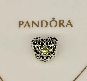 New Genuine Pandora Birthstone Peridot August Birthstone Heart Charm 791784PE - Picture 1 of 4