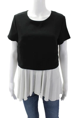 Bailey 44 Womens Back Zip Short Sleeve Layered Blouse Black White Size Large - Image 1 of 4
