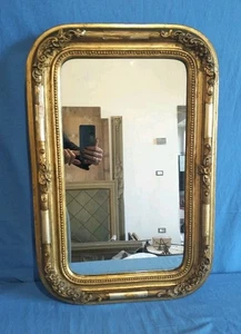 Antica Specchiera Rettangolare Cornice Dorata Da Restaurare XIX Secolo Specchio  - Foto 1 di 24
