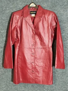 Damen Vintage Metro Style Y2K Größe 18 P Leder Blazer Mantel Jacke Rot Burgund - Bild 1 von 19