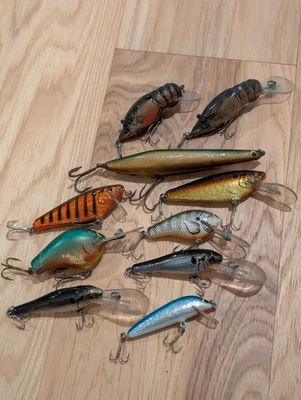 Vintage Crankbait Box Lot (10) Early Bagley Balsa Brass & Stainless Hardware  - Image 1 of 4