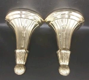 2 Vtg Solid Brass Heavy wall shelf sconce set Ornate MCM Regency 10" × 7.5" - Picture 1 of 15