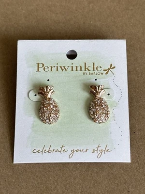 Серьги-гвоздики с ананасом Periwinkle от Barlow — золотистые с прозрачными кристаллами - Изображение 1 из 3