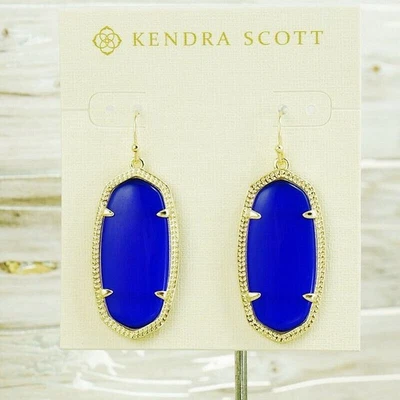 Nuevo con etiquetas Pendiente Kendra Scott Elle Azul Cobalto Ojo de Gato Tono Dorado Foto 1 de 4