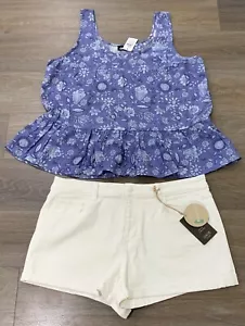 Ladies size 16 DOTTI CHLOE CLASSIC White Denim shorts & Blue Top - BNWT* RRP $69 - Picture 1 of 7