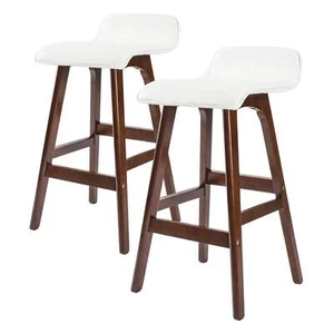 2x Oak Wood Bar Stool 65cm Leather SOPHIA - WHITE BROWN - Picture 1 of 1