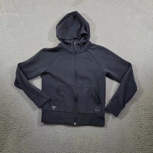Under Armour Hoodie Boys Small Black The Rock Full Zip Athletic Training Sweater - Picture 1 of 13