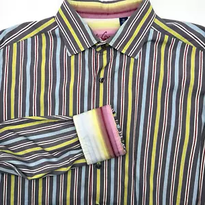 Robert Graham Men's Long Sleeve Flip Cuff Button Up Multicolor Striped XL Cotton - Picture 1 of 7