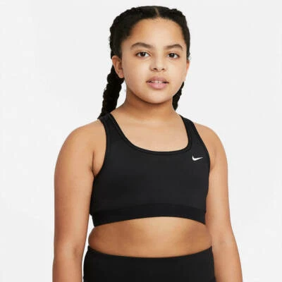 Sz S+ Nike Girls' Swoosh Sports Bra Black/White DB3709-010 Medium Support NWT - Image 1 of 4