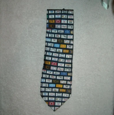 男式复古领带史密森尼车牌丝绸,Mike Wilkins 美国制造 — 第 1/4 张图片