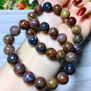 Natural Peter Stone Colours Pietersite Gems Namibia Round Beads Bracelet 12mm - Picture 1 of 8