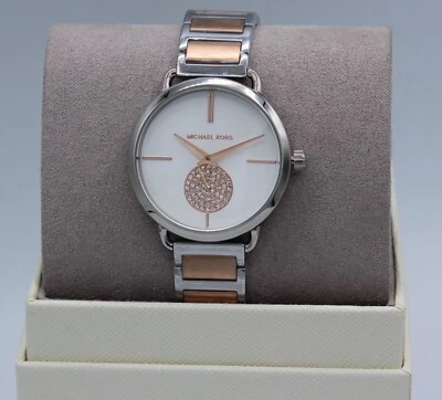 NOVO RELÓGIO FEMININO AUTÊNTICO MICHAEL KORS PORTIA OURO ROSA PRATA CRISTAIS MK3709 - Imagem 1 de 4