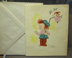 Tarjeta del Día del Padre MEMORY LANE de colección años 50 hobo dibujos animados nalgadas humor pelirroja - Imagen 1 de 3