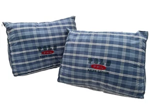 Set Of 2 POLO RALPH LAUREN Wedge Pillow Throw Blue Plaid Embroidered 20"x14” - Picture 1 of 12