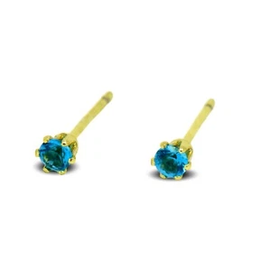 Tiny 9ct Gold Filled Womens Stud Earrings Girls 3mm Aquamarine 6 Claws 9K GF - Picture 1 of 3