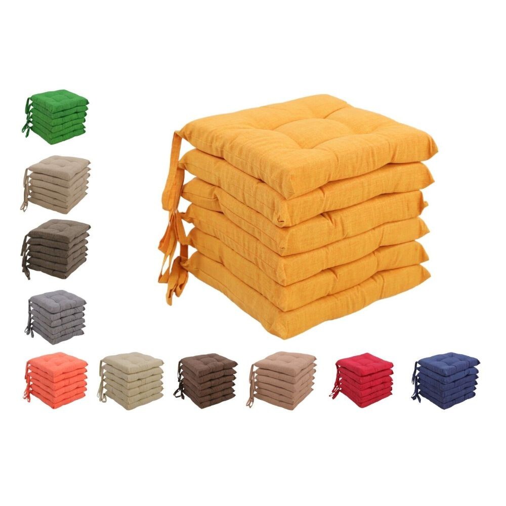 Set 4 Cuscini Sedia In Cotone - Trapuntati, Con Lacci, Motivo Foglie Palma, Made In Italy