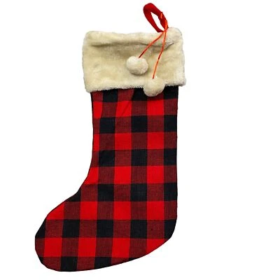 Medias de Navidad a cuadros de búfalo cuello de piel marrón forrado de fieltro 18" hobby lobby Foto 1 de 4