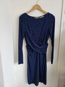 Michael Kors Dress Size M Blue Black Animal Print Knee Length Stretch Office - Picture 1 of 15