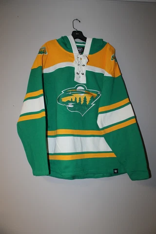 New NHL Minnesota Wild old time jersey style mid weight cotton hoodie men's L Cover
