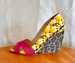 RUPERT SANDERSON Kibo Yellow & Leopard Print Wedge Sandals Heels- EU 38 / UK5 - Picture 1 of 6