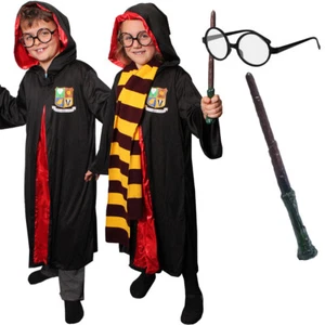 KIDS SCHOOL WIZARD COSTUME WORLD BOOK DAY GLASSES WAND TIE FANCY DRESS BOY GIRL - Picture 1 of 12